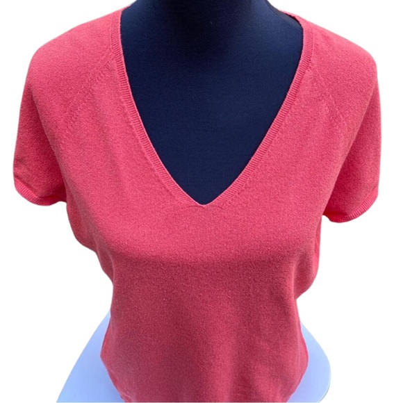 Talbots Womens Size PL Coral Cap Sleeve Sweater V-Neck Knit Top All Season Wear - Picture 4 of 6